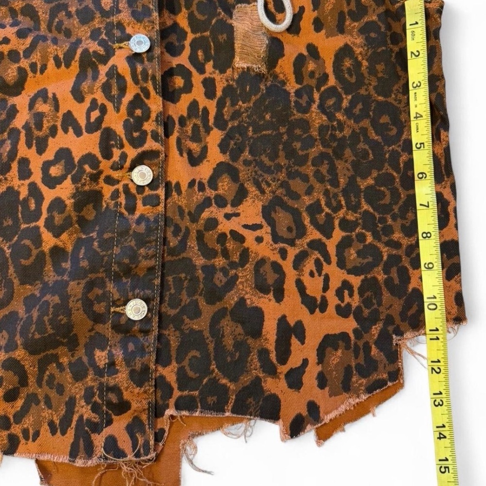 Leopard Print Hoodie Shacket Jacket Women’s Medium Boho Baddie Moto Grunge Brown - Picture 7 of 7